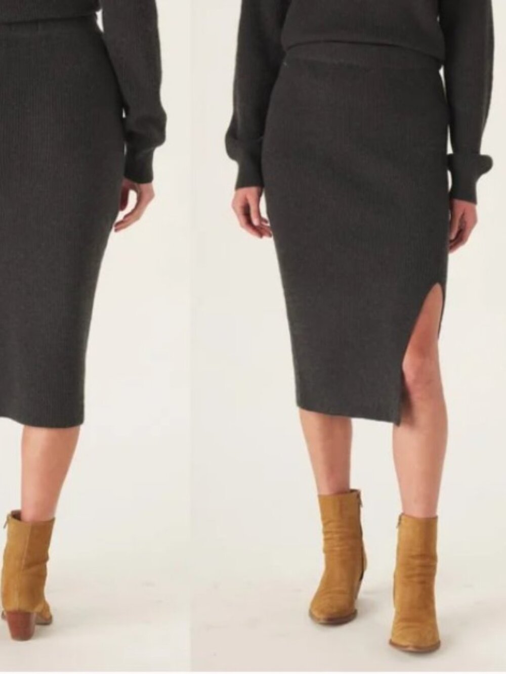 The Normal Brand Wool Blend Midi Skirt Knit Grey Gray High Rise Slit Small Soft